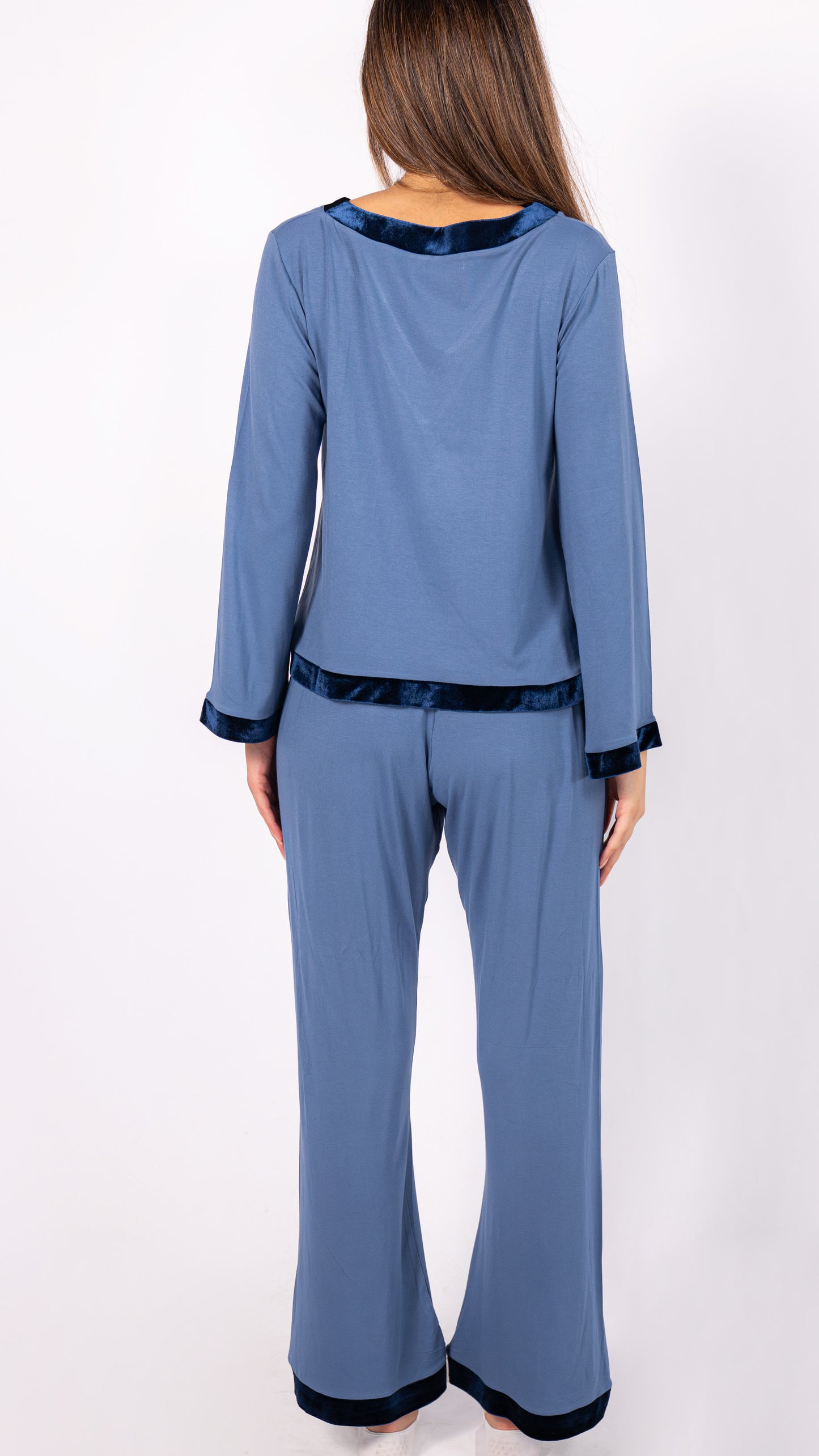 Velvet Dreams Long Sleeve Pyjama Set - Indigo