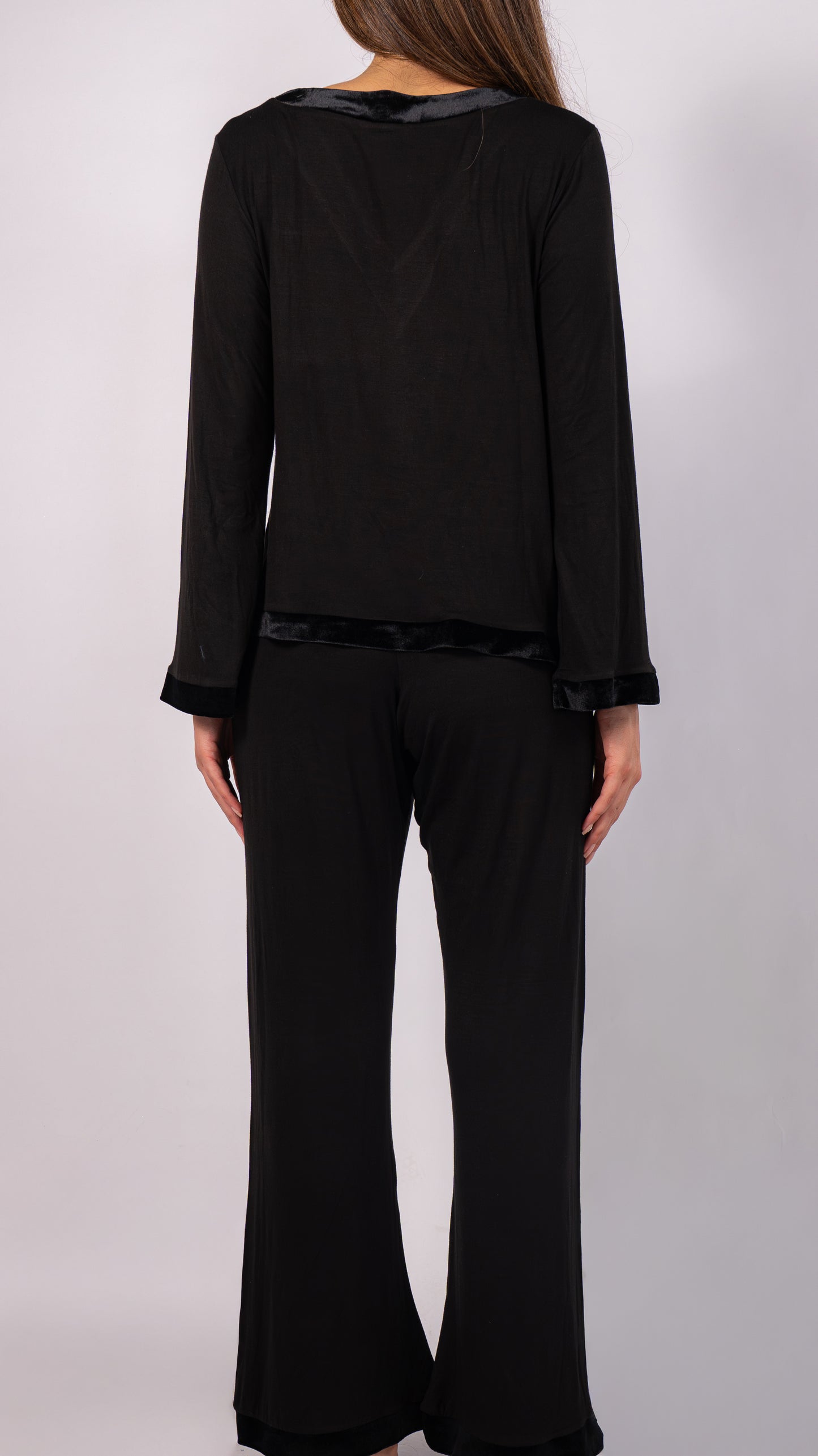 Velvet Dreams Long Sleeve Pyjama Set - Black