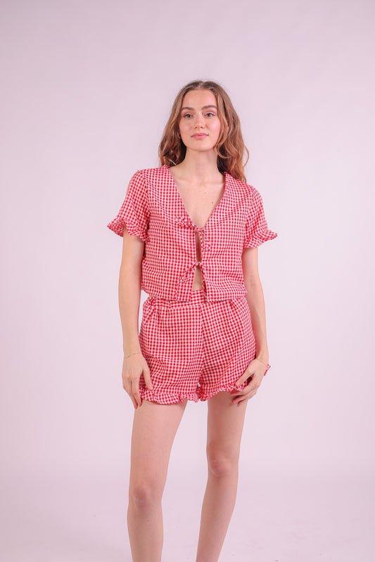 Knot-Knot Checked Beach Set - Red