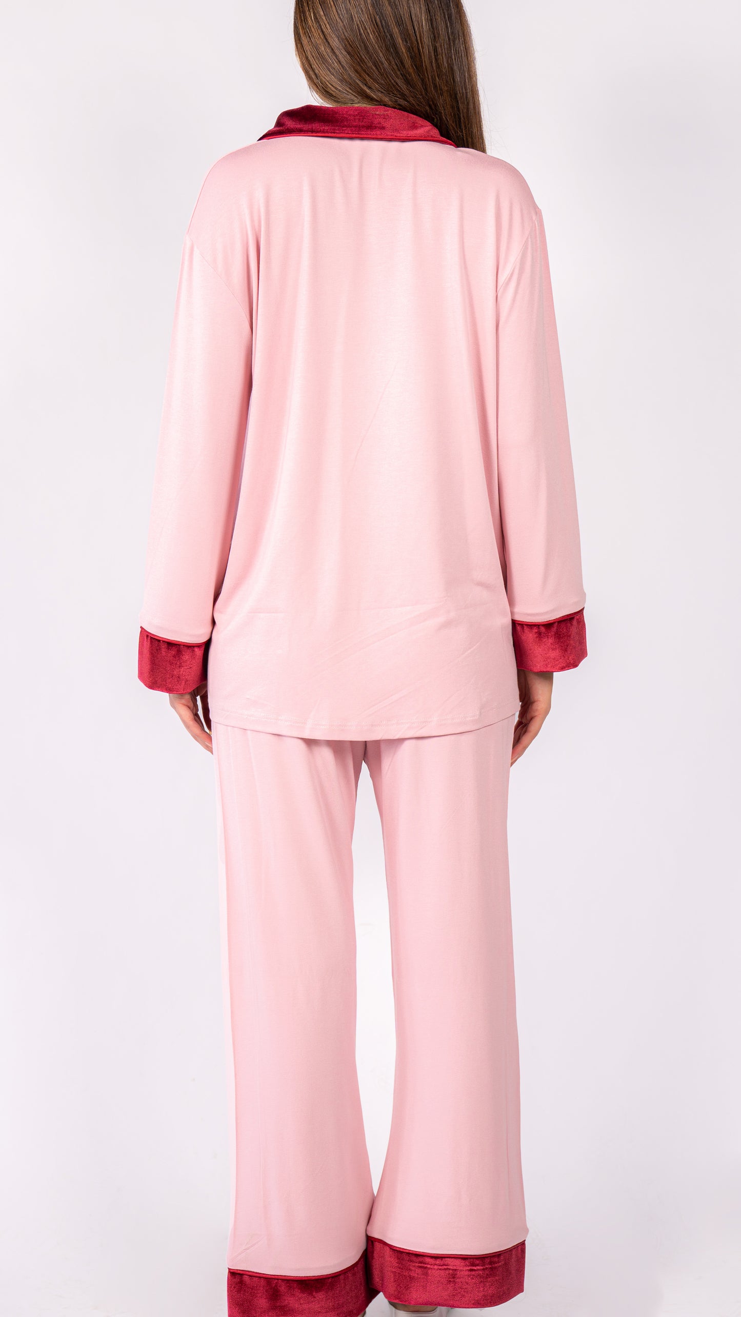 Velvet Dreams Long Sleeve Collared Pyjama Set - Pink