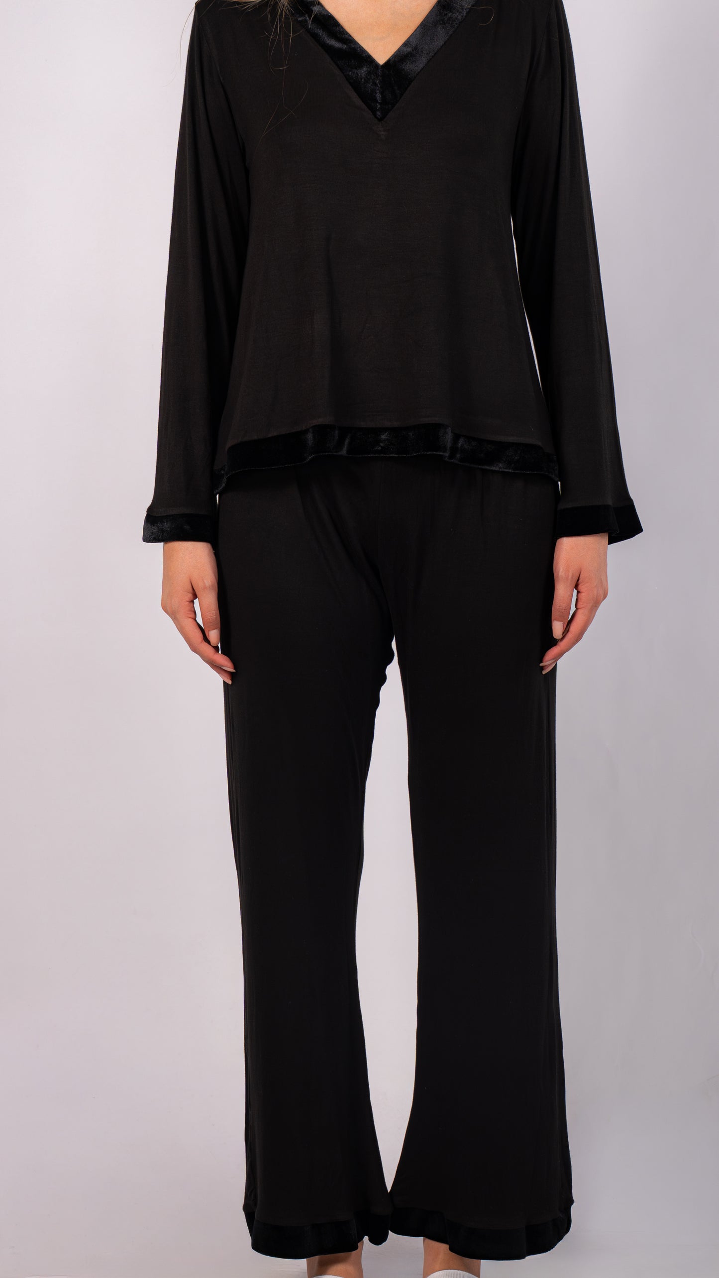 Velvet Dreams Long Sleeve Pyjama Set - Black