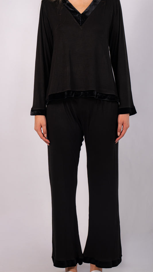 Velvet Dreams Long Sleeve Pyjama Set - Black