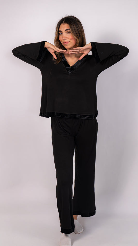 Velvet Dreams Long Sleeve Pyjama Set - Black